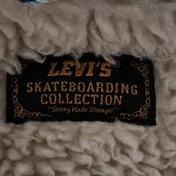 Levis Skateboarding Sherpa Trucker Jacket Mens Large Blue Denim Snap Front - Picture 5 of 14